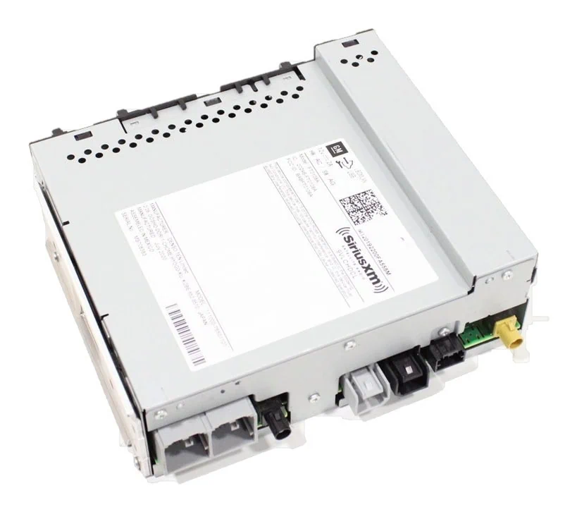 Brand-new GM IOR radio module for Chevrolet Infotainment 3 and GMC Infotainment System, showing the connector side and factory label