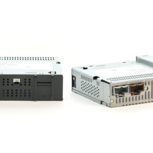 GM IOB radio receiver for 7 inch MyLink and IntelliLink, front and rear views showing the connectors